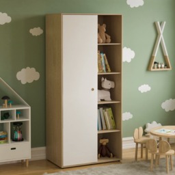 Junior Vida Neptune 1 Door Wardrobe 5 Shelves & Clothes Rail, White & Oak