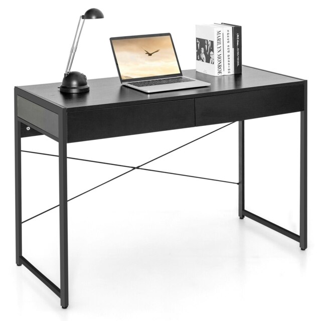 COSTWAY Computer Desk Wooden Writing Workstation Black Black