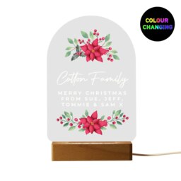 Personalised Christmas Poinsettia Wooden Based LED Light