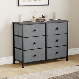 Vida Designs Chorley 6 Drawer Fabric Drawer Chest, Grey & Black