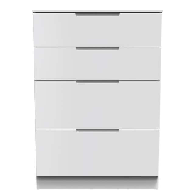 Lucca 4 Drawer Deep Chest of Drawers in White Gloss & White (Ready Assembled) White White Gloss & White