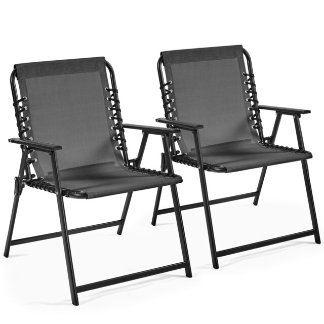 Yaheetech Set of 2 Outdoor Texteline Folding Dining Chairs with Backrest-Dark Grey Grey Dark Grey One Size 1