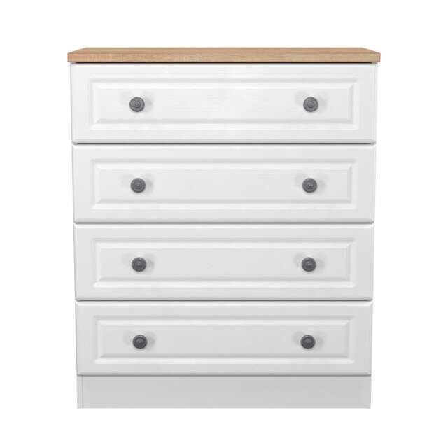 Surrey 4 Drawer Chest of Drawers in White Ash & Bardolino Oak (Ready Assembled) White White Ash & Bardolino Oak