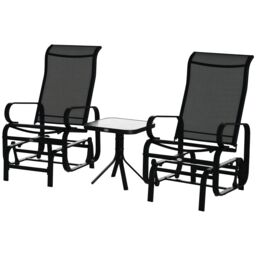 Outsunny 3 Pcs Rocking Chair Gliding Chair Set w/ Table for Patio Garden Black Black