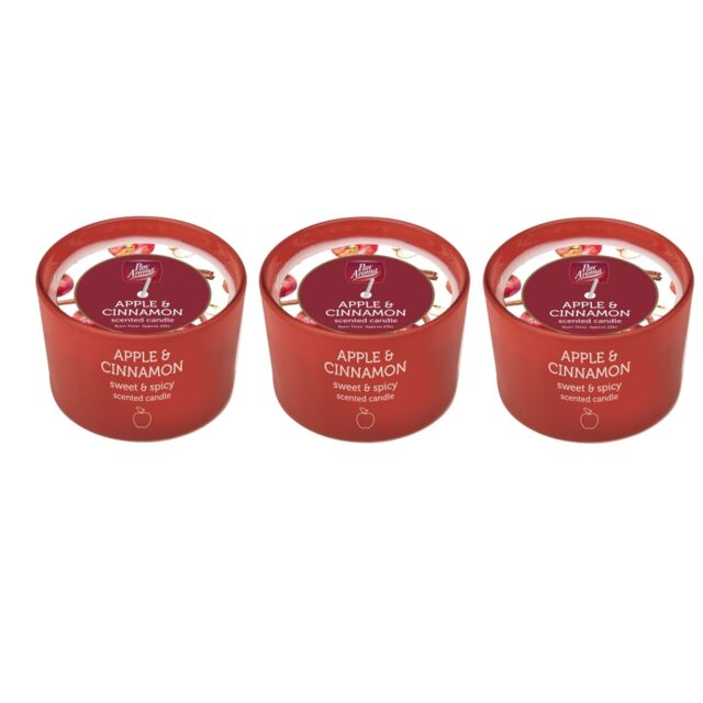 Pack of 3 Pan Aroma Apple & Cinnamon Coloured Jar Candle 85g