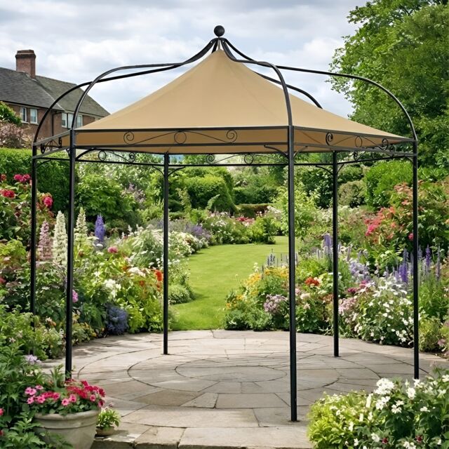 Harlington Deluxe Steel Frame Gazebo With Roof Canopy In Sand