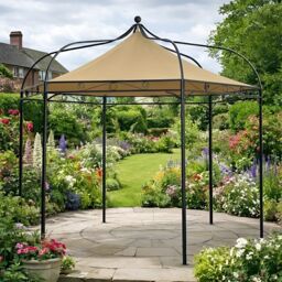 Harlington Deluxe Steel Frame Gazebo With Roof Canopy In Sand
