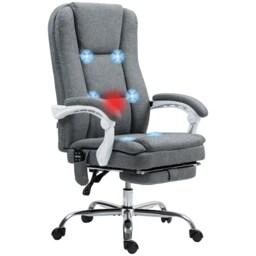 HOMCOM Office Chair with 6-point Massage and Heat, Fabric Computer Desk Chair with Reclining Backrest, High Back, Height Adjustable, Swivel Wheels, Footrest, Remote, for Home, Grey