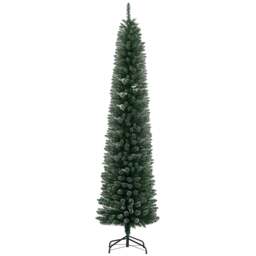 HOMCOM 7.5FT Artificial Snow Dipped Christmas Tree mas Pencil Tree Holiday Home Indoor Decoration with Foldable Black Stand, Green