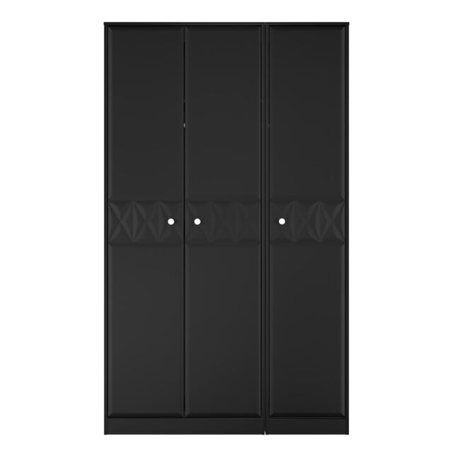 Memphis Tall Triple Wardrobe in Deep Black & Black Matt (Ready Assembled) Black Deep Black & Black Matt