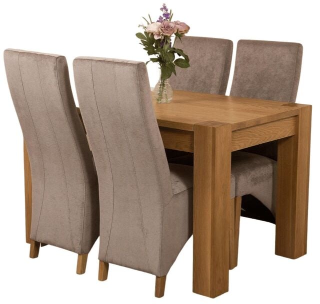 Kuba 125 x 80 cm Chunky Oak Small Dining Table and 4 Lola Fabric Chairs Grey Grey