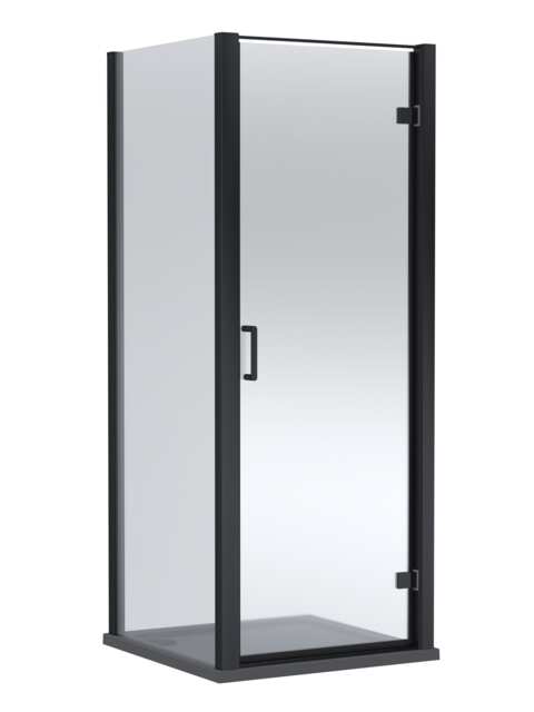 Balterley Hinged Shower Door with Glass, Side Panel & Shower Tray Black Matt Black