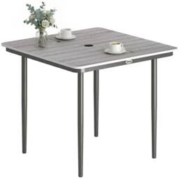 Outsunny Garden Dining Table, Outdoor Table with Umbrella Hole Grey Light Grey 85 x 85 x 72.5 cm