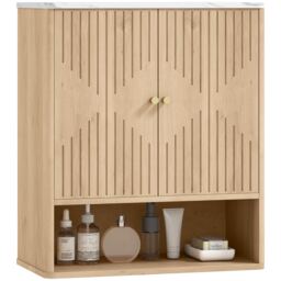 HOMCOM Bathroom Wall Cabinet with Adjustable Shelf and Open Shelf, Oak Yellow