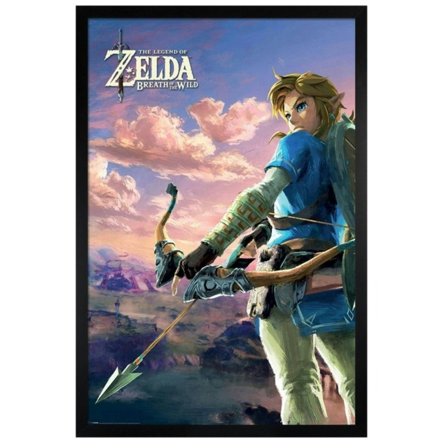 Black Wooden Framed Zelda Breath of the Wild Hyrule Scene Landscape Maxi Poster Multi