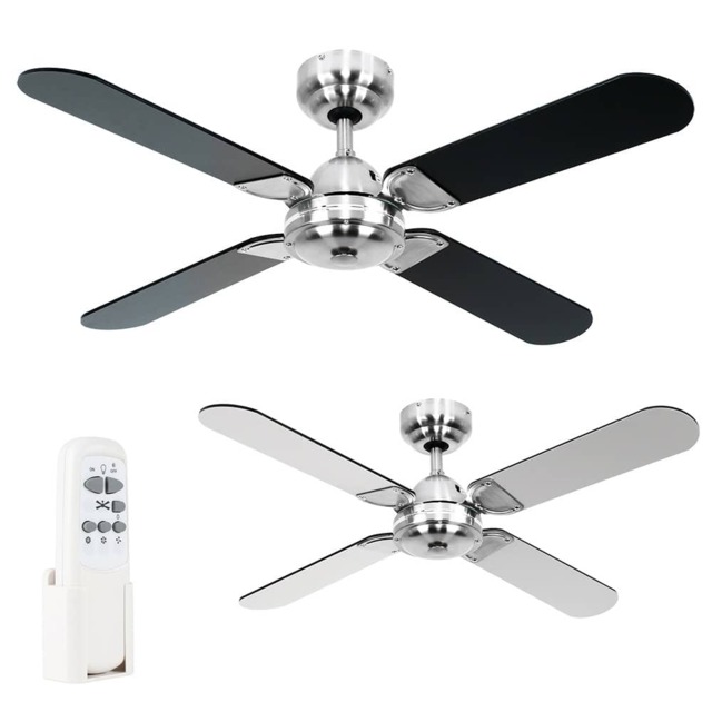 ValueLights Magnum Brushed Chrome & Black 42 Inch Celling Fan & Remote Silver