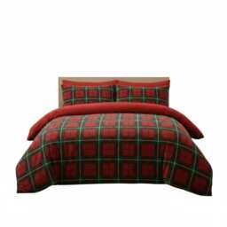 Ultra Soft Teddy Duvet Cover Tartan Check Reversible Fleece Bedding Red Super King