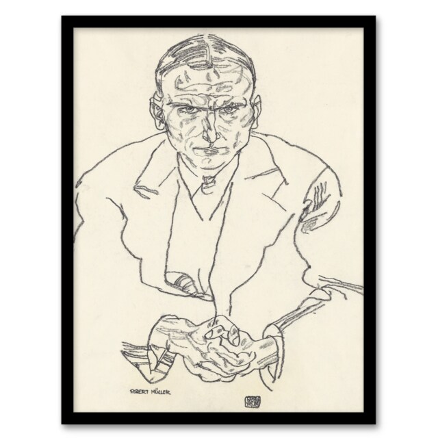 Egon Schiele Framed Wall Art Print Robert Muller Line Art Portrait Home Décor