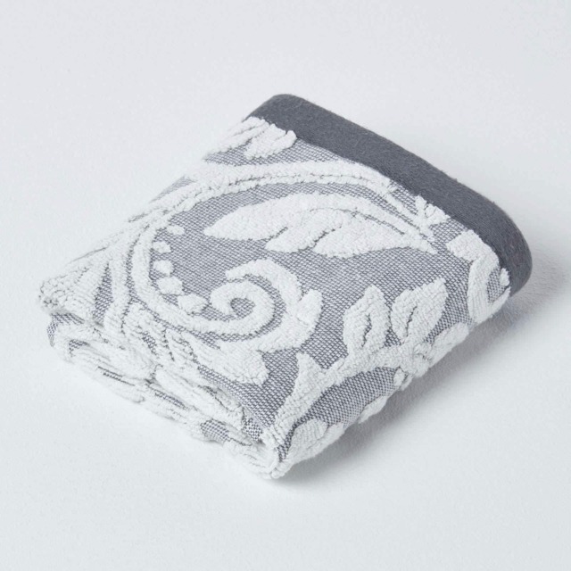 Homescapes Damask Turkish Cotton 600 GSM Guest Towel - Silver Silver