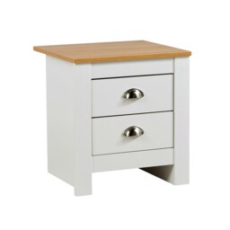 Bedside 2 Drawer Bedroom Furniture White Oak Top Metal Handles Wooden Nightstand