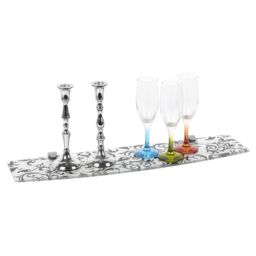 Large Bowed Floating Glass Wall Shelves Damask Floral Design with Clip Supports Black Black Design