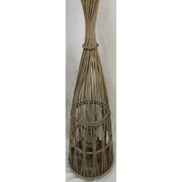 Small Conical Lantern with Glass Holder & LED Lights - Wicker - L25 x W25 x H90 cm