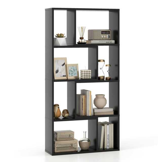 COSTWAY 5-Tier Geometric Bookshelf Bookcase Organizer Black Black