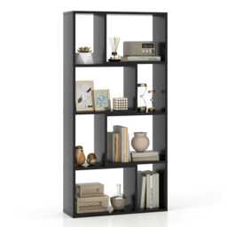 COSTWAY 5-Tier Geometric Bookshelf Bookcase Organizer Black Black