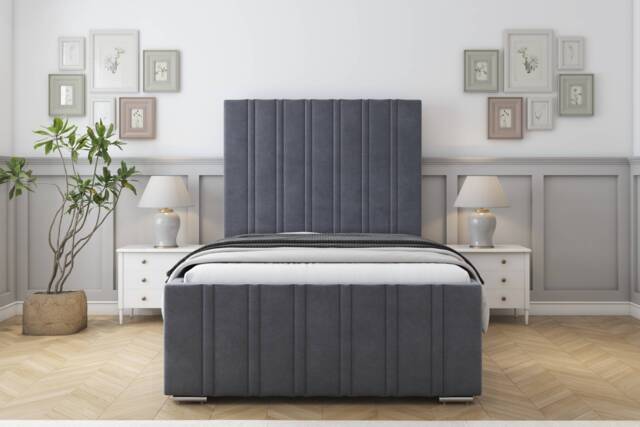 "Sloomy Radcliffe Steel Plush Bed Frame With 50"" Upholstered Headboard 4'6 Double"