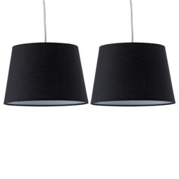 Set of 2 Black Cotton 23cm Tapered Cylinder Pendant or Lamp Shades Black Medium 2