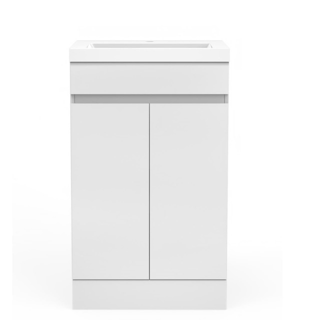AICA 500mm Gloss White Bathroom Vanity Unit With Basin Double Door Floor Standing Design Flat Packed
