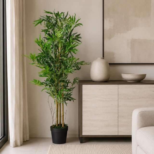 Artificial Bamboo Plants Trees 120cm Real Bamboo Canes Green 4ft