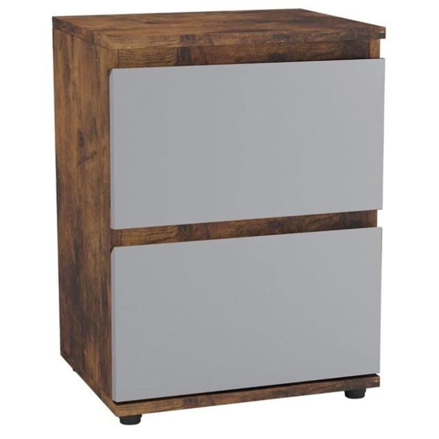 URBNLIVING 2 Drawer Bedside Cabinet Handle Free Nightstand Multi Rustic Brown Carcass + Grey Drawers 1