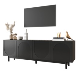 VILUXE 175 x 38 x 56cm Black TV Stand with 4 Push-to-Open Doors and Adjustable Internal Shelves, MDF and Particle Board Media Cabinet