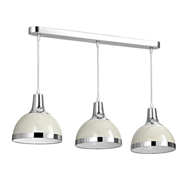 Interiors by Premier 3 Shade Clay Pendant Light, Milky Clay Colour with Chrome Trim, Nordic Style Metal Pendant Light for Kitchen