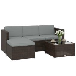 Outsunny Garden Furniture Set w/ Padded Cushions Corner Sofa Set, Light Grey Brown Light Grey 173 x 66 x 61 cm