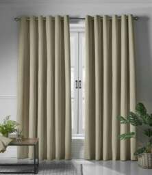 Linen Look Blackout Ring Top Eyelet Curtains - 110cm x 183cm - Beige