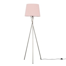 ValueLights Camden Brushed Chrome Tripod Floor Lamp Pink Taper Shade and Bulb