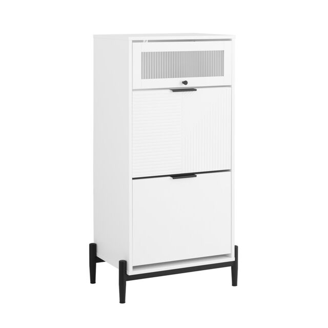 SoBuy Shoe Cabinet with 2 Flip-drawers and 1 Glass Door, White, 23.2x15.7x45.2 inches, 34.2 kg - FSB95-W