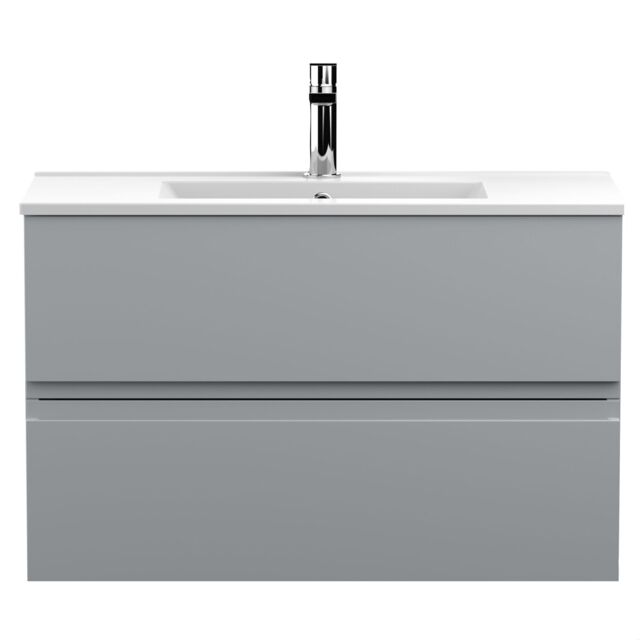 Balterley Mavesyn Contemporary 2 Drawer Wall Hung Vanity Unit with Minimalist Basin, Satin Grey, 800mm