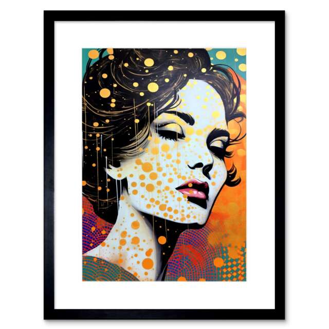 "Female Retro Glam Glitter Aesthetic Portrait Polka Dot 9x7"" Black Framed Wall Art Print"