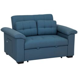 HOMCOM Pull Out Sofa Bed, Fabric 2 Seater Click Clack Sofa Bed Settee with 2 Pocket Springs, Convertible Sofa Couch with Pillows and Side Pockets for Living Room, Home Office, Blue Blue One Size