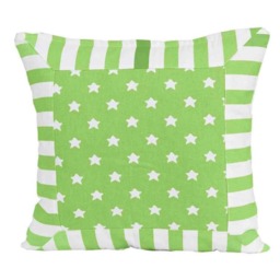 Homescapes Cotton Green Stripe Border and Stars Cushion Cover - 60 x 60 cm Green Green 60 x 60 cm