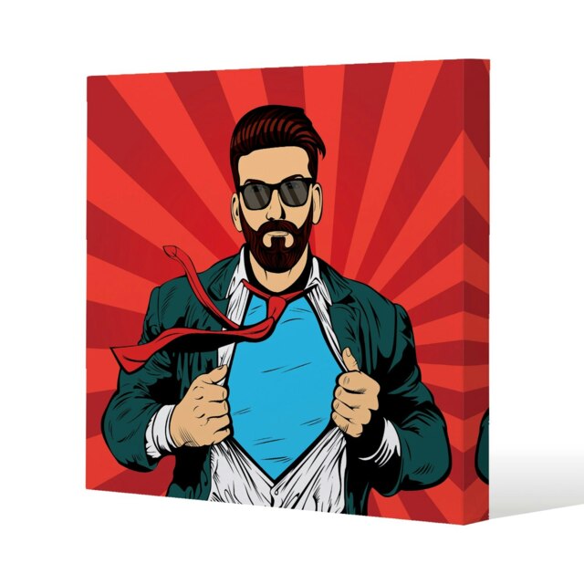 Strong Businessman in glasses in comic style. Success concept (Canvas Print) Cream