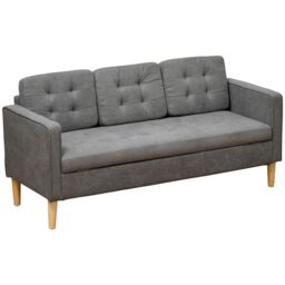 HOMCOM Modern 3 Seater Sofa with Hidden Storage, 117cm Tufted Cotton Couch with Wood Legs, Compact Loveseat for Living Room, Kitchen, Grey