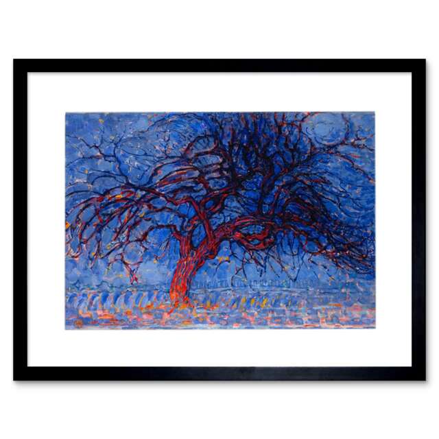 "Piet Mondrian 1908 Evening Red Tree Painting 12x16"" Framed Wall Art Print"