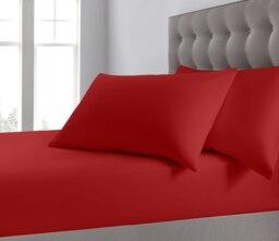 Velosso Plain Dyed Cotton Blend Fitted Sheet Red Red Super King