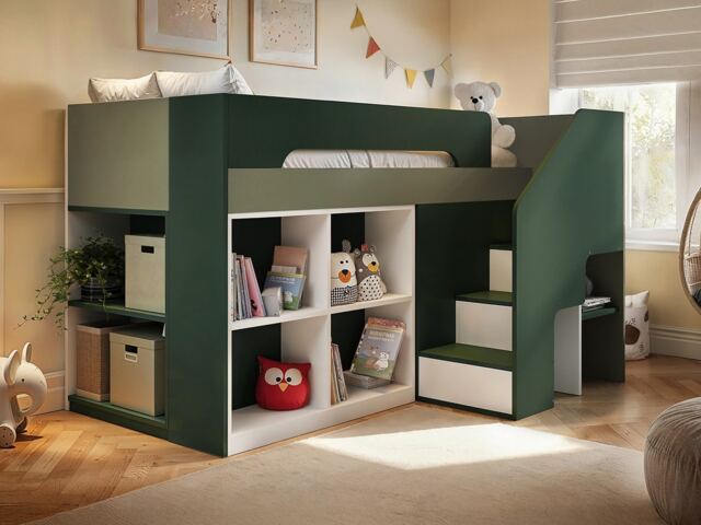 Flair Quinn Staircase Mid Sleeper Bed with Storage Green