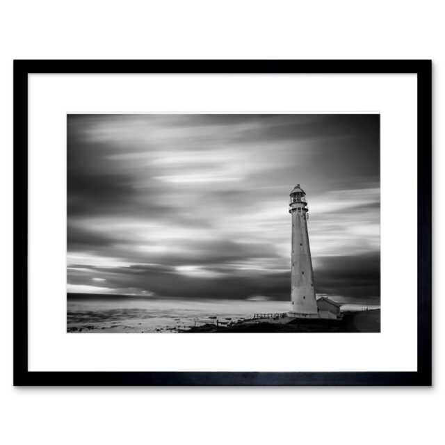 "Roulstone Slangkop Point Lighthouse Seascape 9x7"" Black Framed Wall Art Print"