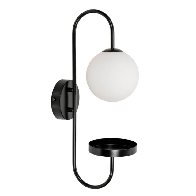 ValueLights Milo Frosted Glass Globe Shade Curved Black Wall Light & Bulb Black